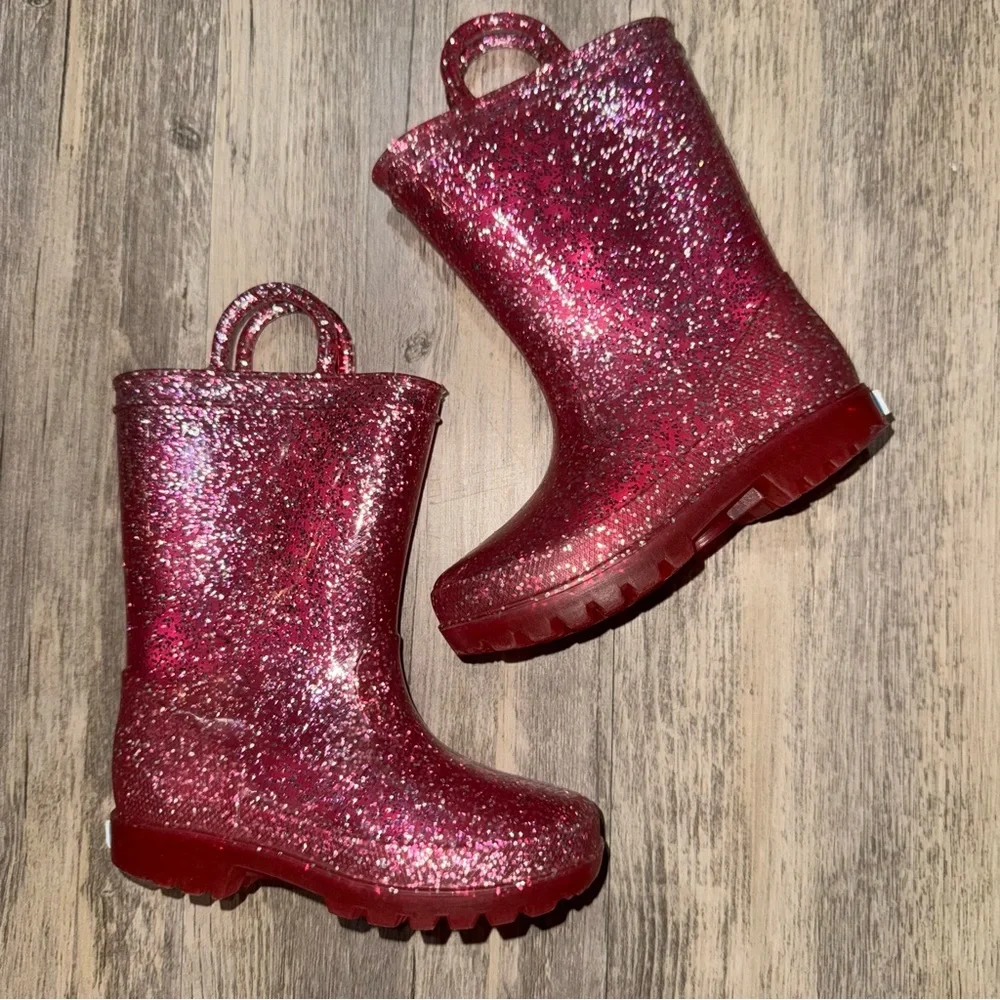 Glittery Pink Kids Rain Boots